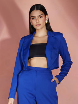 RSVP by Nykaa Fashion - Electric Blue Solid Classic Crop Jacket