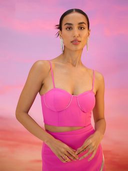 RSVP by Nykaa Fashion - Pink Diamante Embellished Sweetheart Neck Crop Top