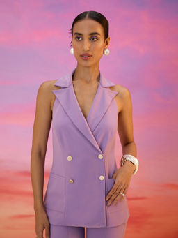 RSVP by Nykaa Fashion - Lilac Halter Neck Solid Vest Top