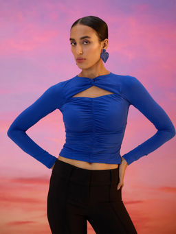 RSVP by Nykaa Fashion - Electric Blue Full Sleeves Ruched Fitted Top
