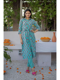 WEAVLLITE - Sea Green Pure Cotton Block Printed (Set of 2)