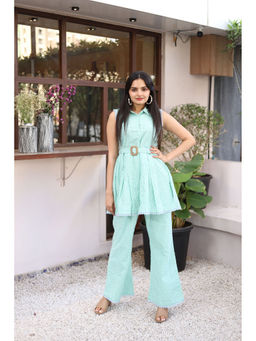 WEAVLLITE - Sea Green Pure Cotton Embroidered Co-ord (Set of 2)