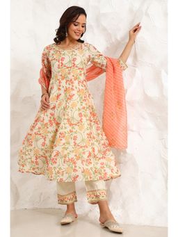 W - Multi Color Floral Printed A-Line Kurta with Pant and Dupatta (Set of 3)