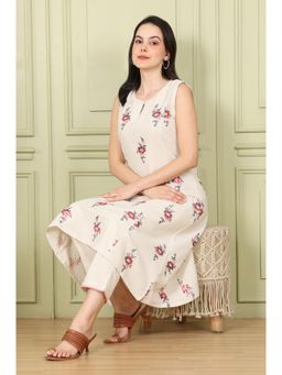 W - Sleeveless Panelled Floral Sequined Linen Blend Flared Kurta with Pant (Set of 2)