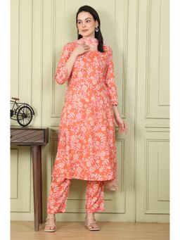 W - Orange Floral Printed Breezy Rayon Kurta with Pant and Dupatta (Set of 3)