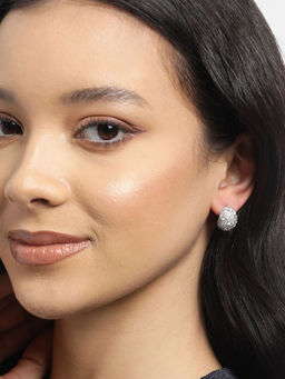 Carlton London - Rhodium Plated CZ Oval Stud Earrings for women