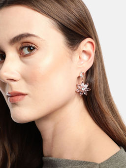 Carlton London - Gold Plated with Pink Crystal Floral Drop Earrings for women