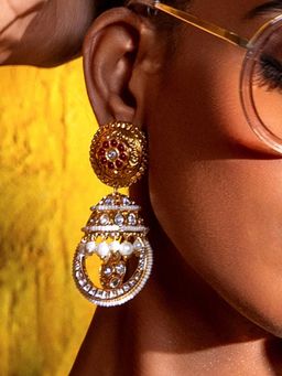 Joules By Radhika - Red & White Antique Rubies Jhumka