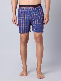 Urban Scottish - Men Blue Checks Cotton Regular Fit Mid Rise Outer Elastic Waistband Boxer