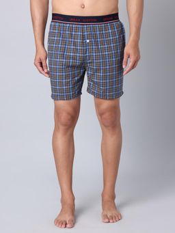 Urban Scottish - Men Blue Checks Cotton Regular Fit Mid Rise Outer Elastic Waistband Boxer