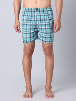 Urban Scottish - Men Aqua Blue Cotton Regular Fit Mid Rise Checks Pattern Boxer