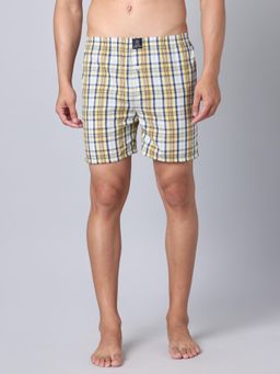 Urban Scottish - Men Yellow Checks Regular Fit Mid Rise Cotton Inner Elastic Boxer