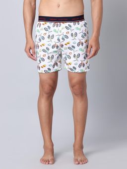 Urban Scottish - Men White Cotton Regular Fit Mid Rise Printed Outer Elastic Boxer