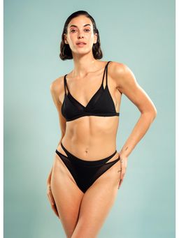 Trove Label - Peek-A-Mesh Solid/Plain Bikini Top and Briefs Black (Set of 2)