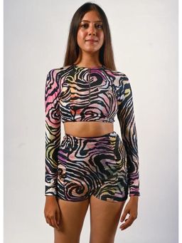 Trove Label - Swim Tee and Shorts in Many Hued Waves Print Black (Set of 2)