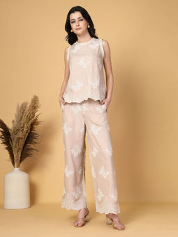 Gipsy - Beige Embroidered Linen Co-Ord (Set of 2)