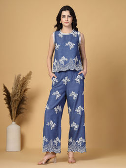 Gipsy - Blue Embroidered Linen Co-Ord (Set of 2)