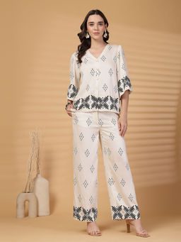 Gipsy - White Printed Rayon Co-Ord (Set of 2)
