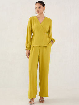 Femmella - Citrine Green Wrap Co-Ord (Set of 2)