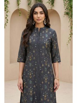 Aurelia - Grey Viscose Blend Mandarin Neck Kurta