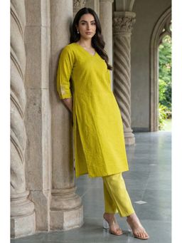 W - Yellow Textured Kurta