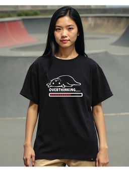 Bewakoof - Women's Black Over Thinking Graphic Printed Boyfriend T-shirt