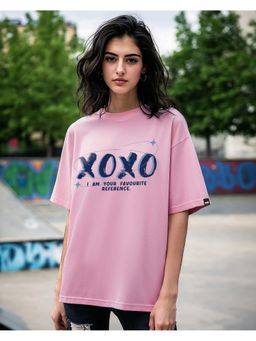 Bewakoof - Women's Prism Pink XOXO Typography Oversized T-shirt