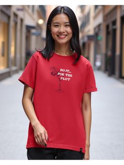 Bewakoof - Women's Bold Red Do It For The Plot Typography Boyfriend T-shirt