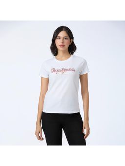 Pepe Jeans - Women White Round Neck Graphic Print Half Sleeve T-Shirt