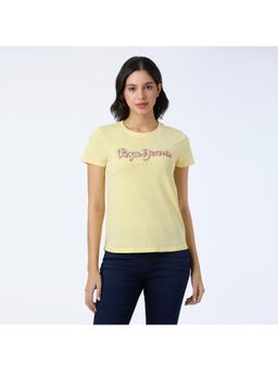 Pepe Jeans - Women Yellow Round Neck Graphic Print Half Sleeve T-Shirt