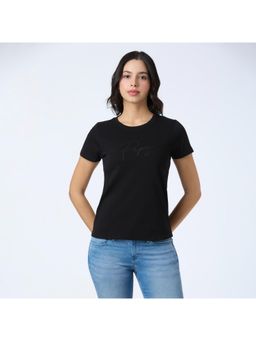 Pepe Jeans - Women Black Round Neck Half Sleeve Stretch T-Shirt