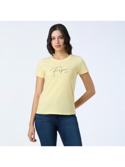 Pepe Jeans - Women Yellow Round Neck Half Sleeve T-Shirt