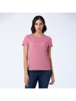 Pepe Jeans - Women Ash Rose Pink Graphic Print Half Sleeve Stretch T-Shirt