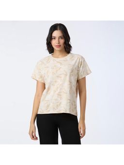 Pepe Jeans - Women Beige Floral Half Sleeve Stretch T-Shirt
