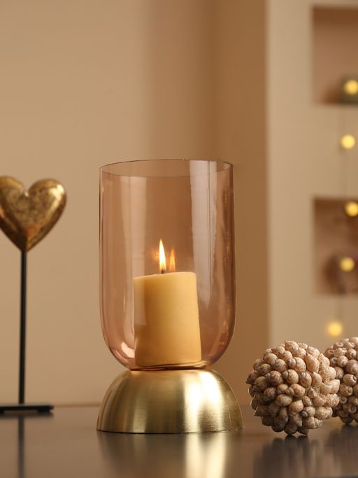 Revive Home Peach And Gold Glass Candle Holder