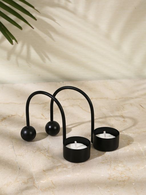 Revive Home Minimal Tea Light Holder - Black Set Of 2