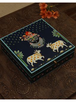 Revive Home - Pichwai Krishna Painted Box - Dark Blue