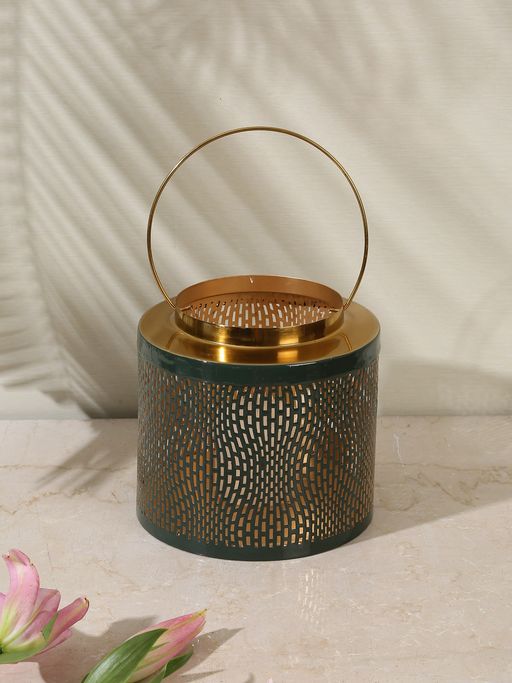 Revive Home Lantern In Green And Gold Finish