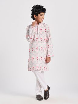 Cherry & Jerry - Boys Peach Rayon Printed Straight Kurta with Pyjamas