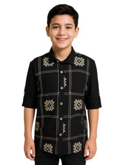 CHARCHIT - Boys Cotton Full Sleeves Embroidered Solid Shirt - Black
