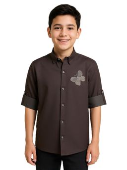 CHARCHIT - Boys Cotton Full Sleeves Solid Shirt - Brown