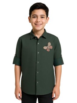 CHARCHIT - Boys Cotton Full Sleeves Solid Shirt - Green
