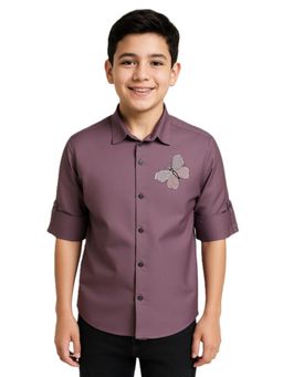 CHARCHIT - Boys Cotton Full Sleeves Solid Shirt - Mauve