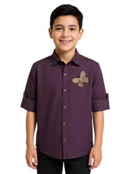 CHARCHIT - Boys Cotton Full Sleeves Solid Shirt - Purple