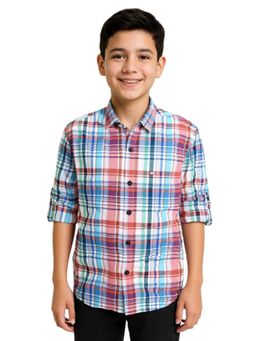 CAVIO - Boys Cotton Full Sleeves Checked Shirt - Blue