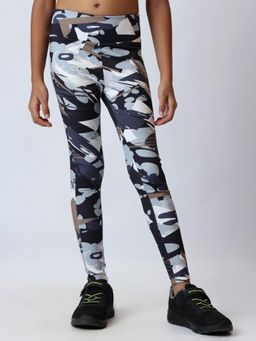 UMILDO - Girls Activewear Pink Monochrome Camo Printed Leggings - Black