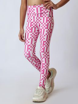 UMILDO - Girls Activewear Pink Check Printed Leggings