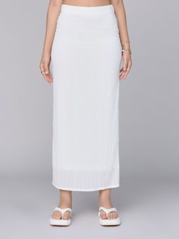 MIXT by Nykaa Fashion - White High Waist Textured Column Skirt