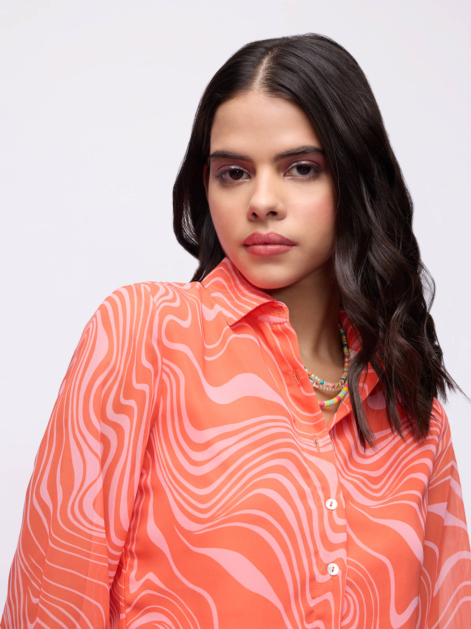 Buy MIXT by Nykaa Fashion Orange Wave Print Full Sleeves Boxy Crop