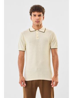 Snitch - Off White Textured Half Sleeves Polo T-Shirt